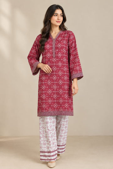 Ajrak Inspired Printed 2 Piece Suit - Maroon